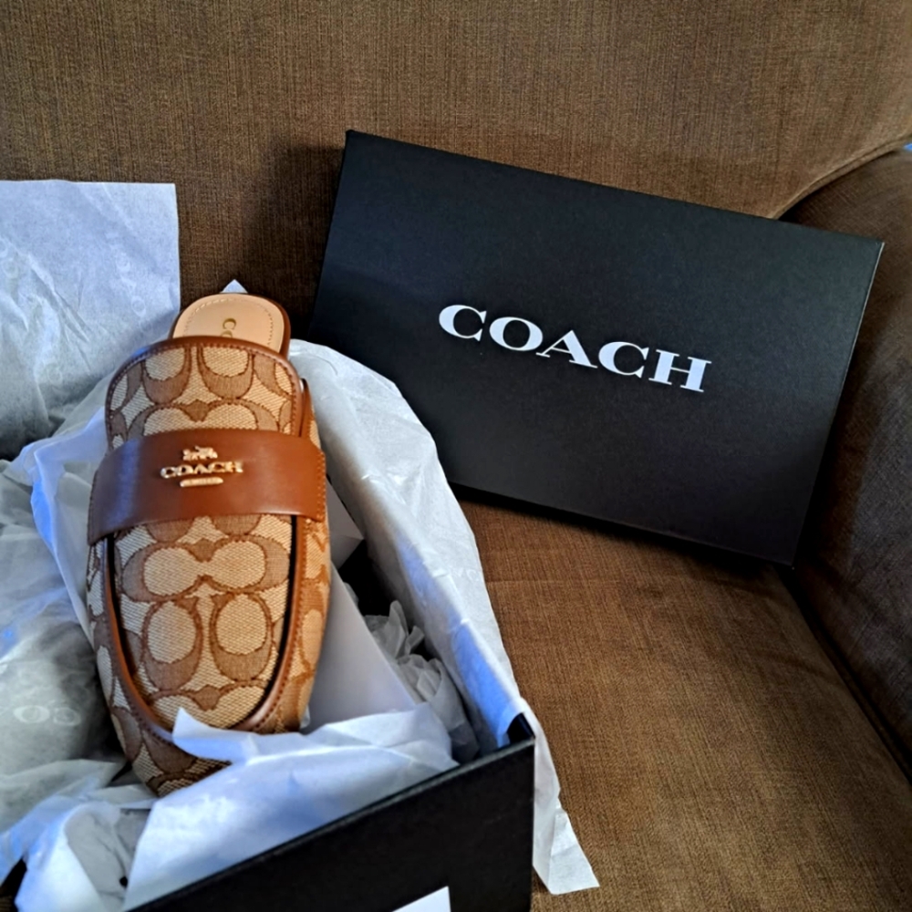 New Coach Tan and Brown Monogram Slip-Ons Size 10